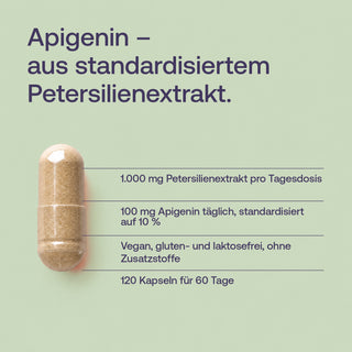 Apigenin Kapsel aus Petersilienextrakt, 100 mg, 1.000 mg Tagesdosis, vegan, glutenfrei, 120 Kapseln