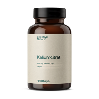 Effective Nature Kaliumcitrat Kapseln, braunes Glasfläschchen, beiges Etikett, 180 Kaps., 800 mg Kalium, vegan