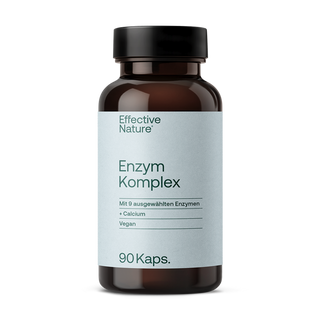 Effective Nature Enzym Komplex, braune Glasflasche mit hellblauem Etikett, 90 Kapseln, vegan, mit Calcium