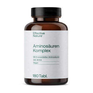 Effective Nature Aminosäuren Komplex, braune Glasflasche, weißes Etikett, 180 Tabletten, vegan, inkl. BCAA