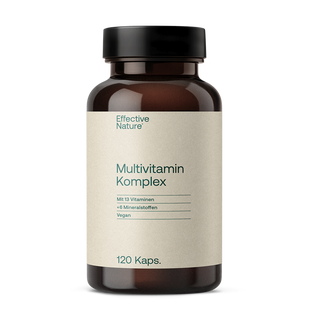 Effective Nature Multivitamin Komplex, braune Glasflasche mit schwarzem Deckel, 120 Kapseln, vegan, 13 Vitamine, 6...