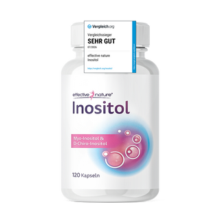 Effective Nature Inositol Kapseln, weiße Flasche mit 120 Kapseln, Myo-Inositol & D-Chiro-Inositol, Vergleich.org Siegel...