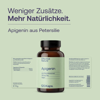 Effective Nature Apigenin 120 Kapseln, Braunglasflasche mit grünem Etikett, 100 mg/Tag, vegan, aus Petersilienextrakt