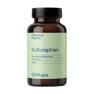 Effective Nature Sulforaphan Kapseln, braunes Glasfläschchen, grünes Etikett, 120 Kaps., 100 mg/Tag, vegan