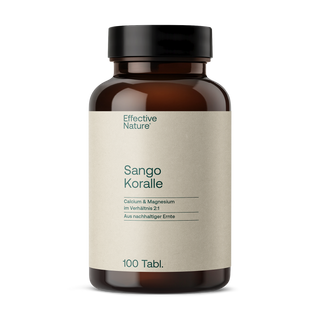 Effective Nature Sango Koralle Tabletten, braune Glasflasche mit beigem Etikett, 100 Tabl., Calcium & Magnesium 2:1