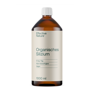 Effective Nature Organisches Silizium 1000ml Braunglasflasche, beiges Etikett, 9mg/Tag, vegan, hoch bioverfügbar