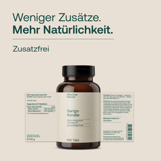 Effective Nature Sango Koralle Tabletten, braune Glasflasche 100 Tabl., Etikett: Calcium & Magnesium 2:1, zusatzfrei