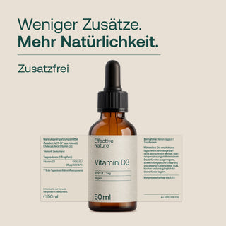 Effective Nature Vitamin D3 Tropfen 50ml im Braunglas mit Pipette, veganes Nahrungsergänzungsmittel, 1000 I.E.